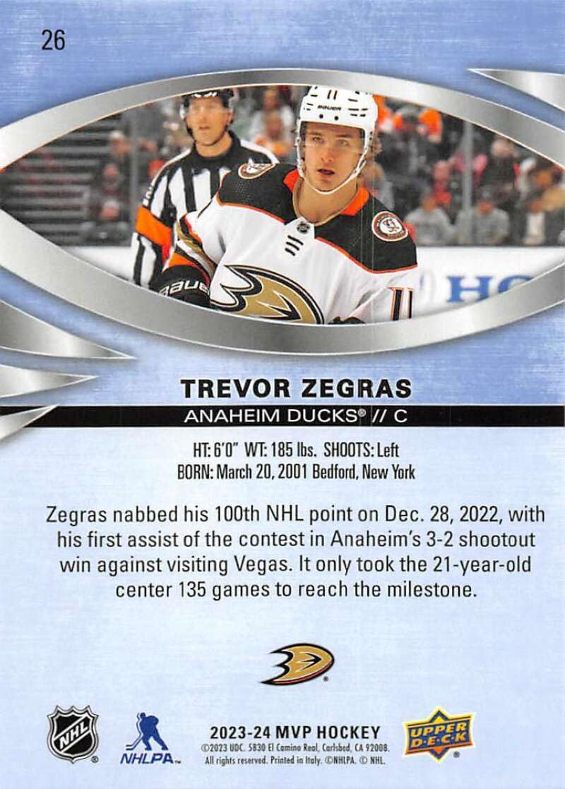 Amazon.com: 2023-24 Upper Deck MVP #26 Trevor Zegras Anaheim Ducks